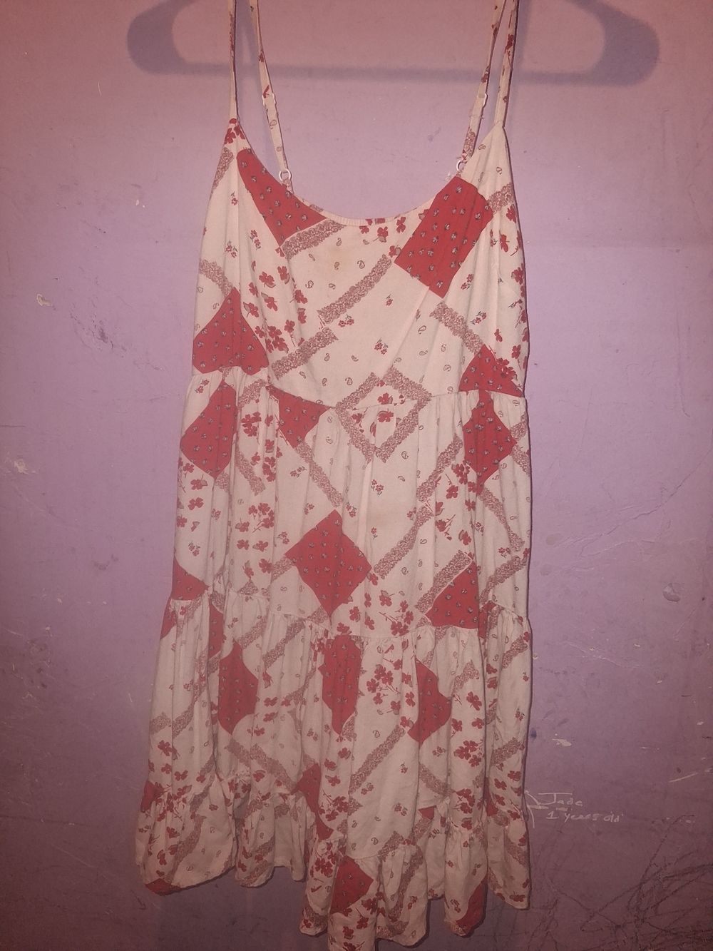 SO Cream and Coral Patchwork Tiered Mini Dress